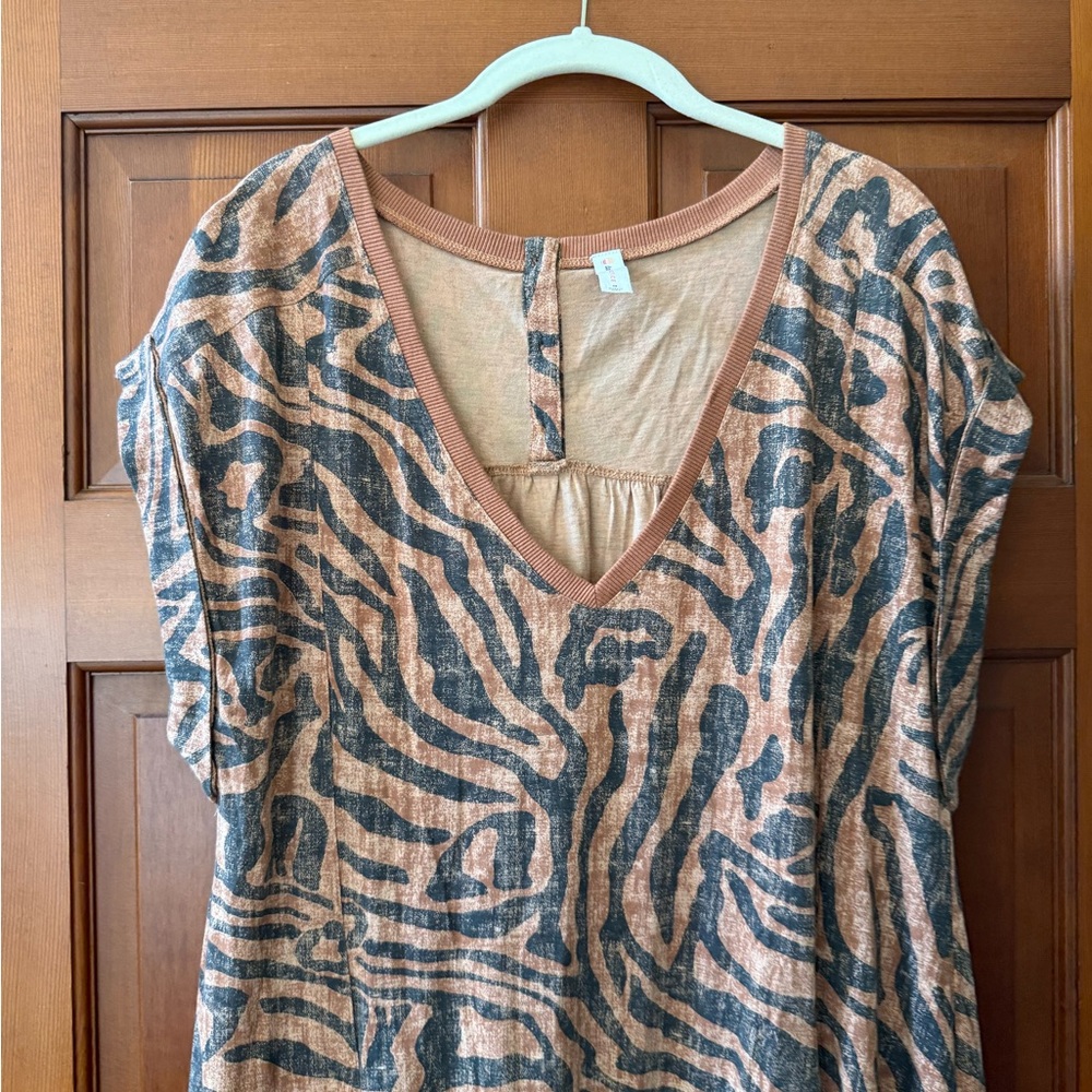 Anthropologie Zebra Print Mini Dress - Tan and Gray